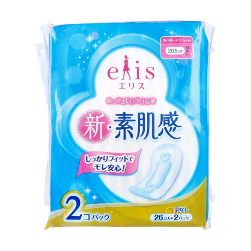 エリス elis 新・素肌感 多い昼～ふつうの日用 羽なし 20.5cm 26枚 x2パック [生理用ナプキン] 20.5cm 26枚 x 2パック