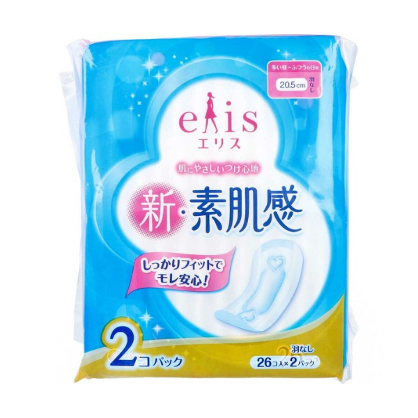 エリス elis 新・素肌感 多い昼～ふつうの日用 羽なし 20.5cm 26枚 x2パック [生理用ナプキン] 20.5cm 26枚 x 2パック