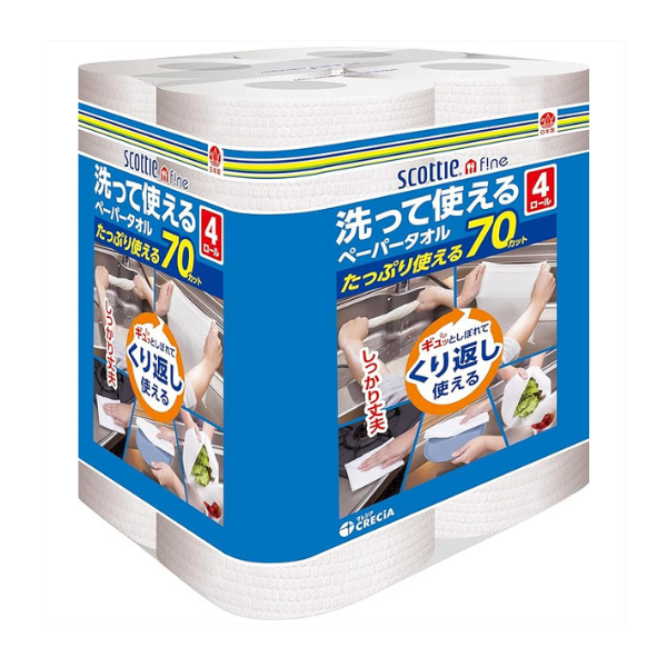 スコッティファイン 洗って使えるペーパータオル 70カット 4ロール