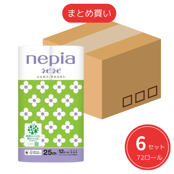 【まとめ買い】ネピア ネピネピ トイレットロール(12ロール ダブル25m) x6個セット