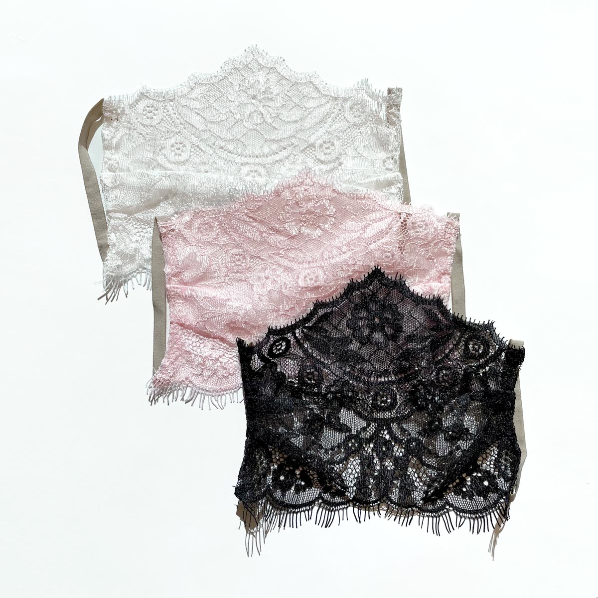 レース仕立てマスクカバー 総レースタイプ フラワーベイル柄