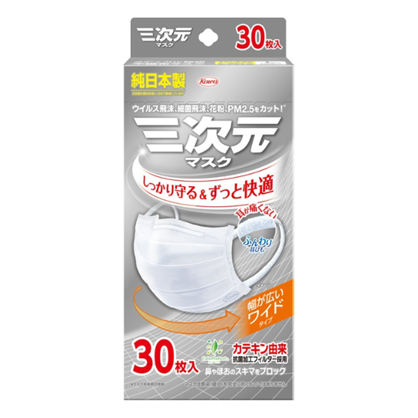 三次元マスク すこし大きめLサイズ ホワイト 30枚入